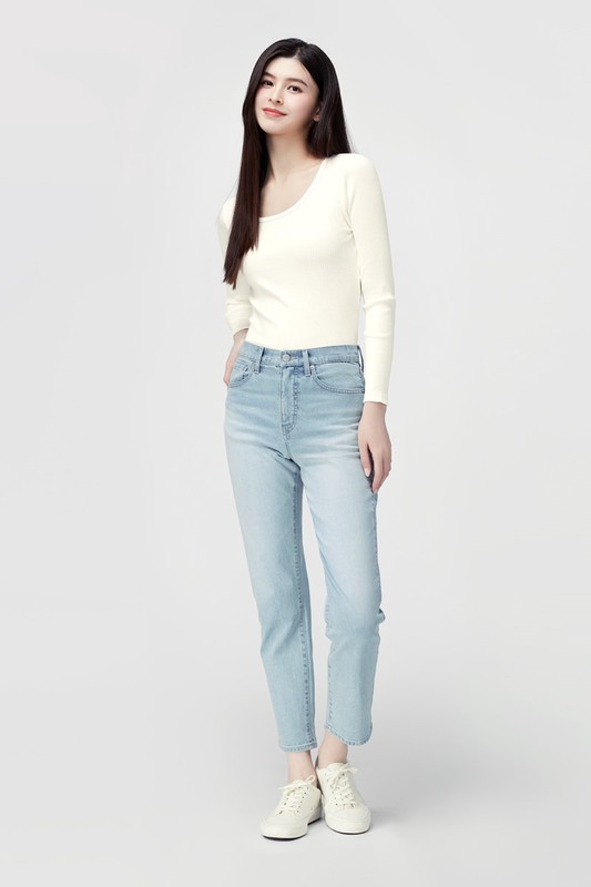 羅紋U領長袖T恤-女