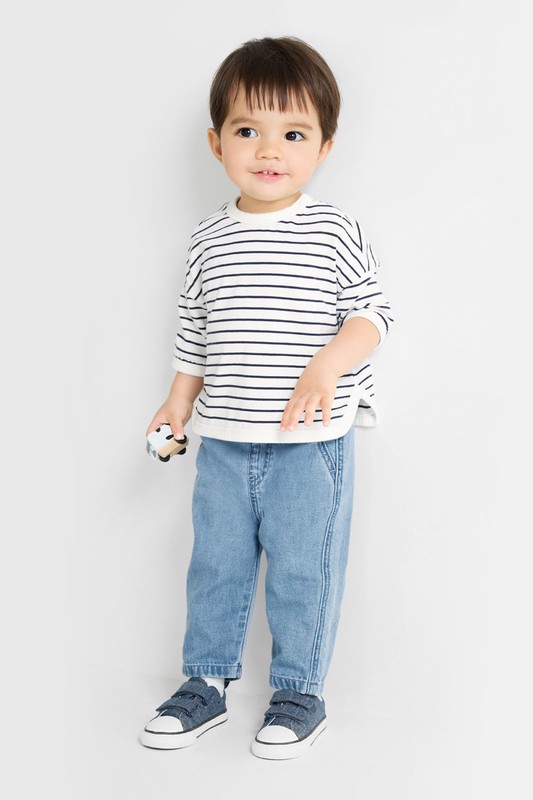 純棉條紋寬版七分袖T恤-Baby