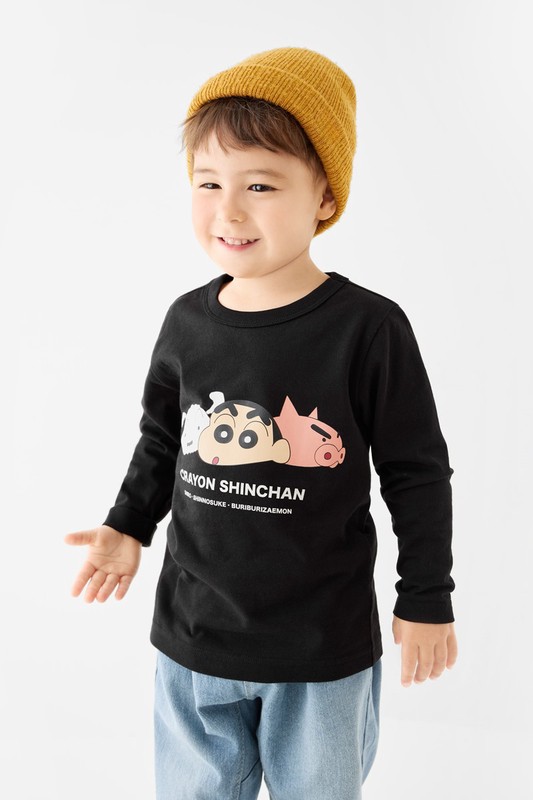 蠟筆小新長袖印花T恤-01-童