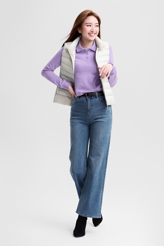 棉質彈性長袖polo衫-女