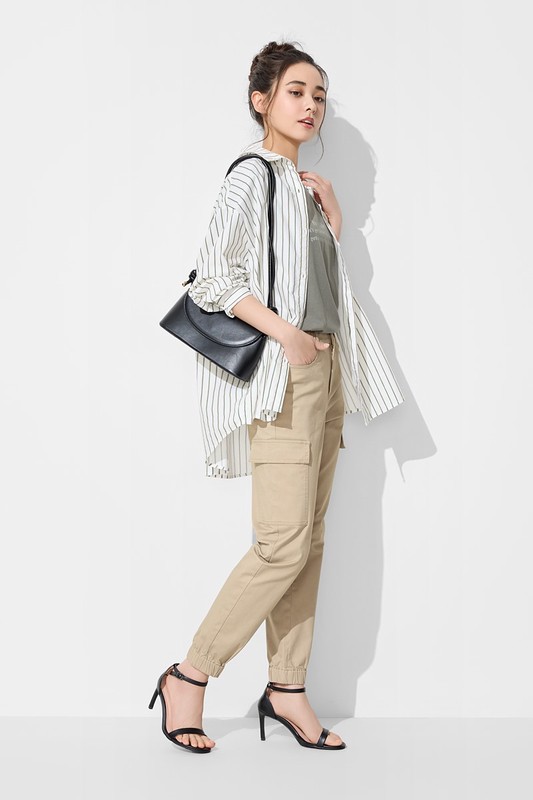 棉質工裝束口褲-女