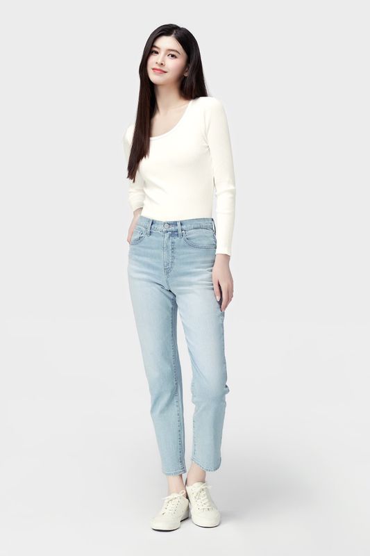 羅紋U領長袖T恤-女
