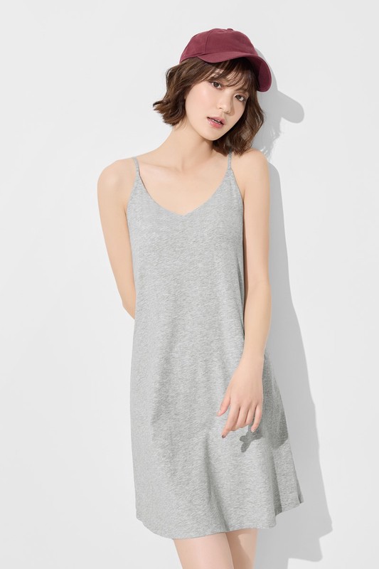 Bra V領細肩帶洋裝-女