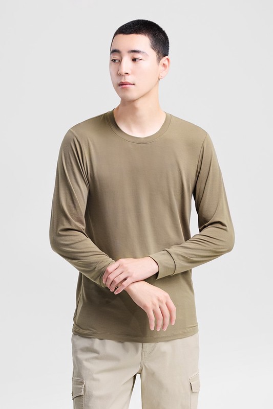 heatup圓領九分袖上衣-男