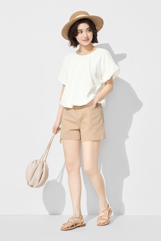 壓線多色高腰牛仔短褲-女