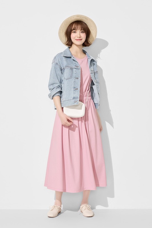 柔滑棉連袖收腰長洋裝-女