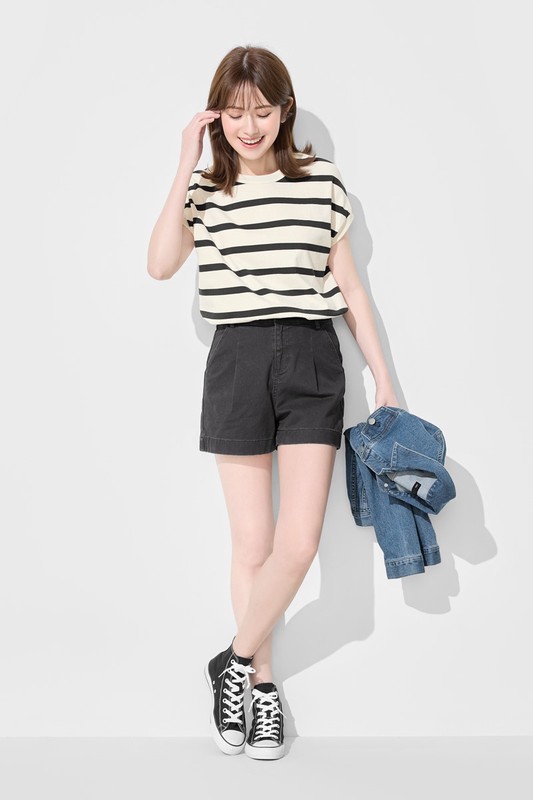 粗紡條紋連袖寬鬆上衣-女