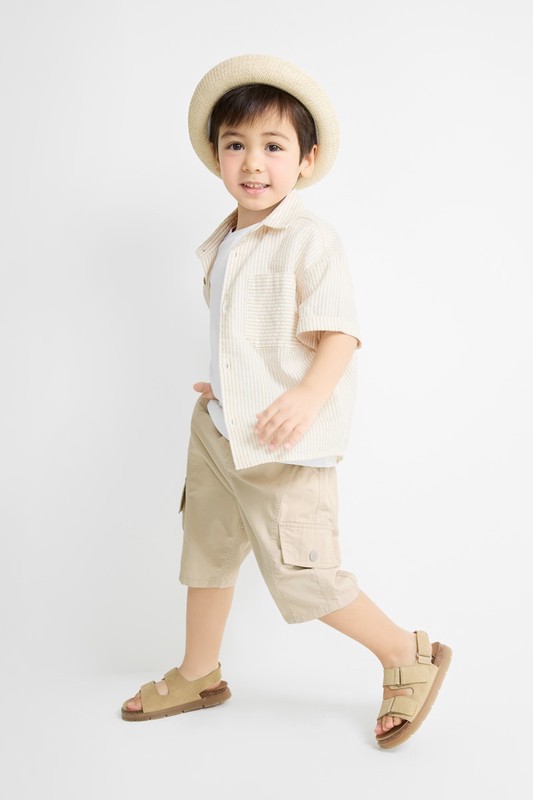 純棉工裝七分褲-童