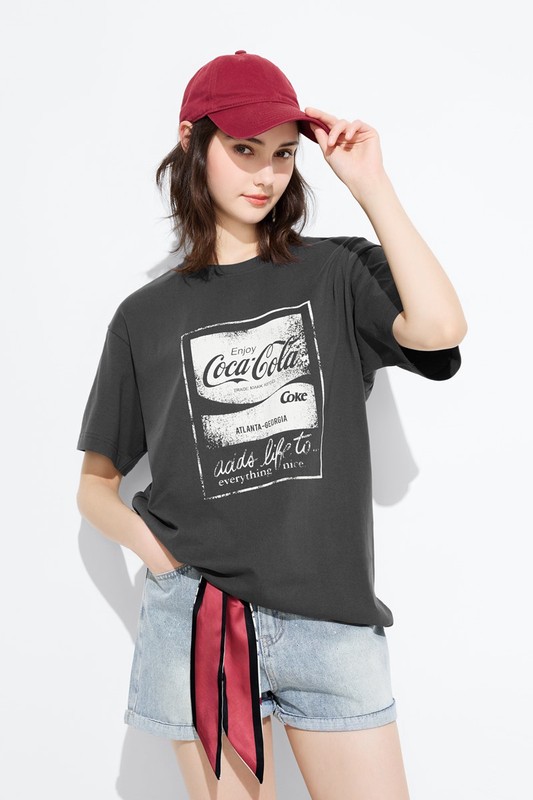 可口可樂寬長版印花T恤-14-女