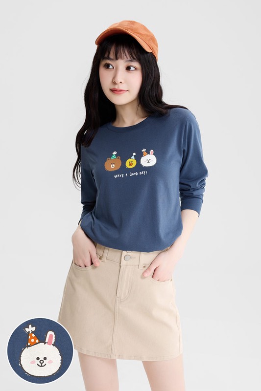 LINE FRIENDS長袖印花T恤-05-女