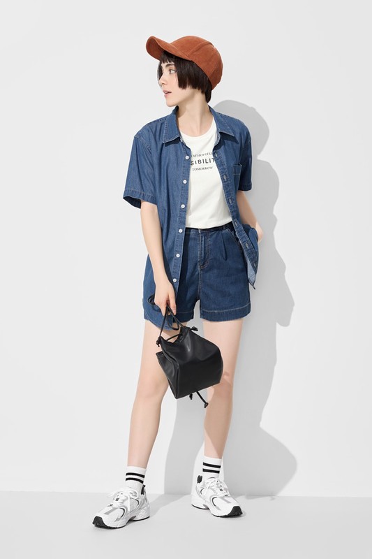 輕型牛仔短袖襯衫-男