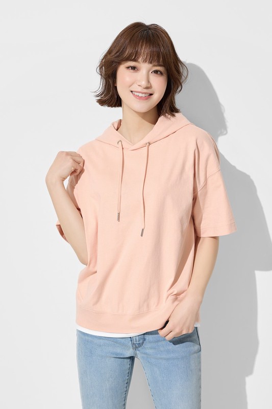 純棉厚寬版連帽上衣-女