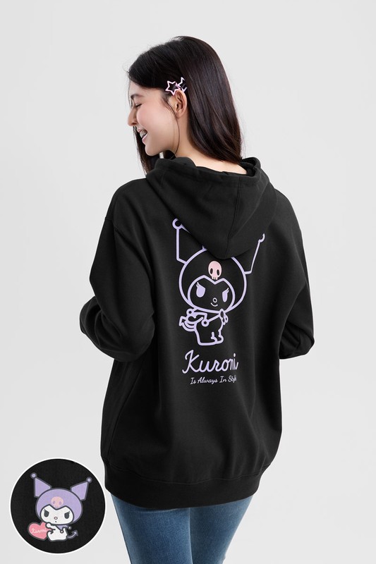 三麗鷗毛圈寬長版印花連帽衫-03-女