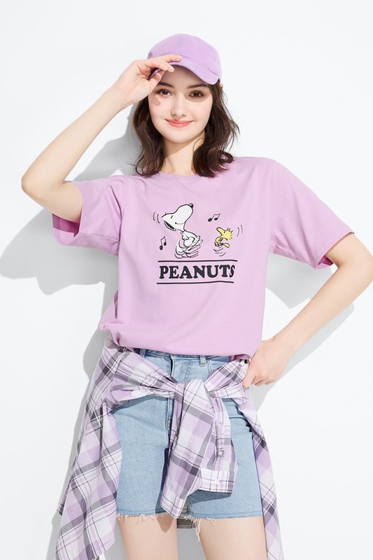 史努比系列寬版印花T恤-16-女