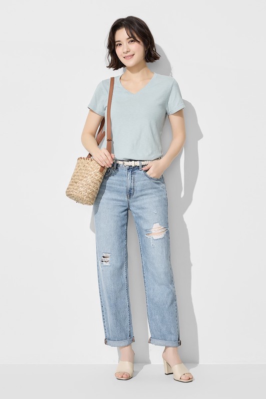 竹節棉V領T恤-女