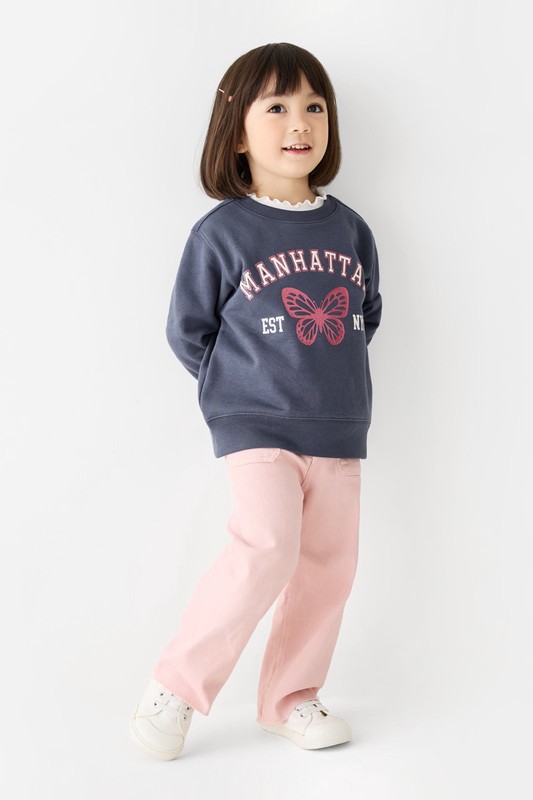 文字蝴蝶毛圈印花圓領衫-童