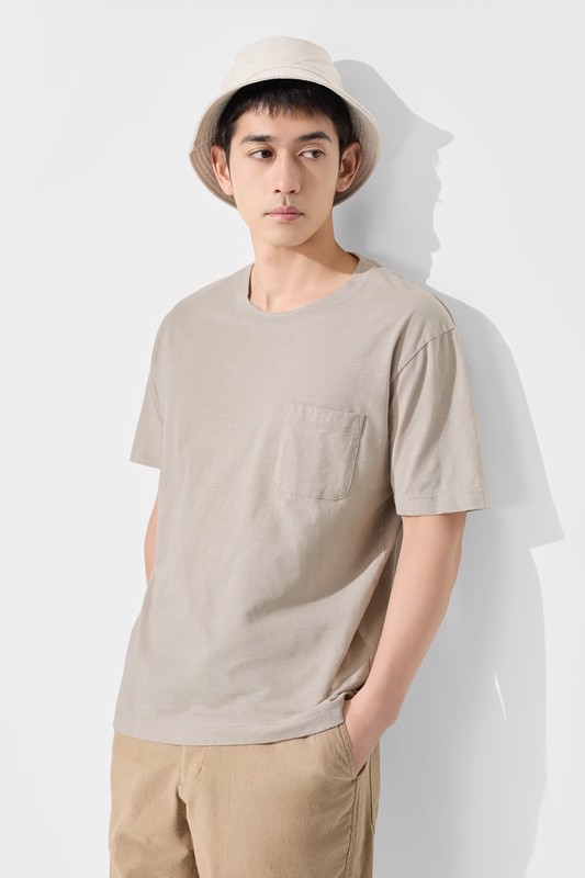 竹節棉口袋圓領T恤-男