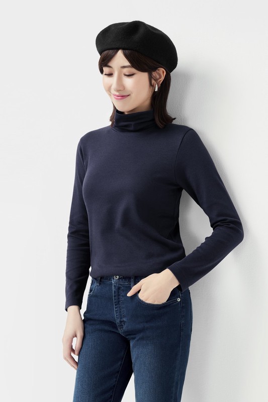 彈性柔滑棉高領T恤-女