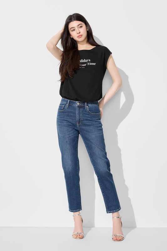 修身男友風九分牛仔褲-女