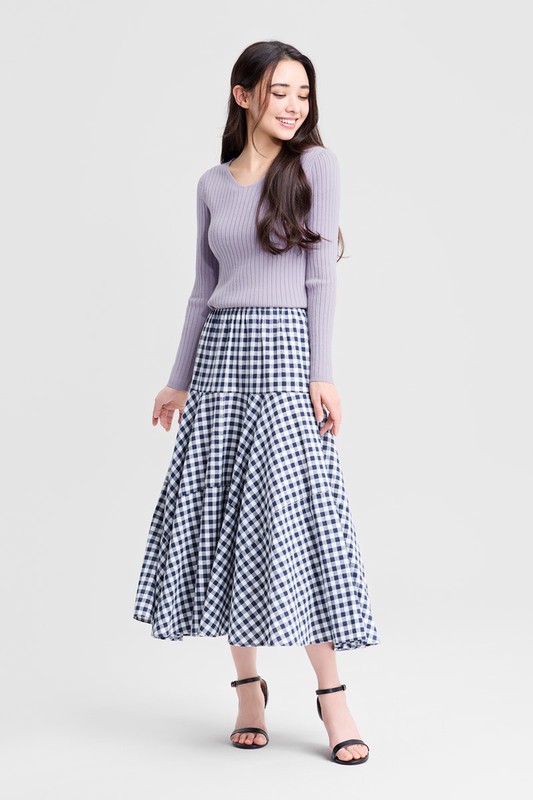 棉質格紋中長裙-女