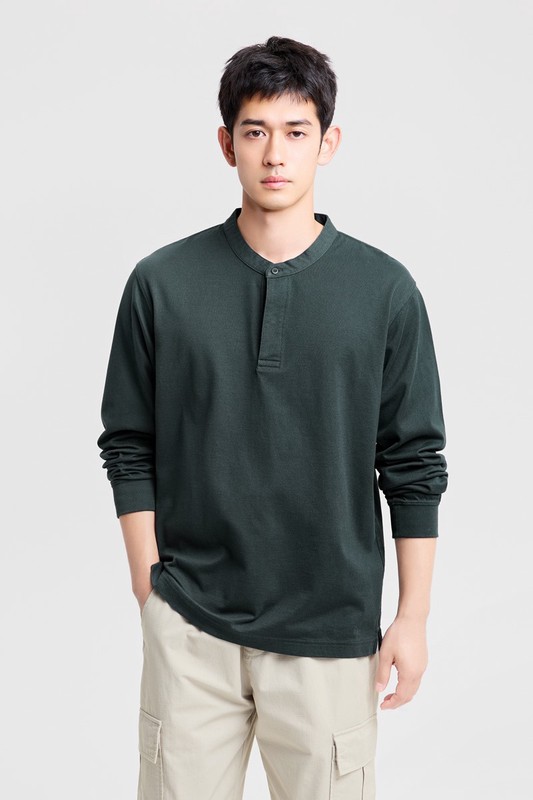 純棉粗紡立領半開襟上衣-男