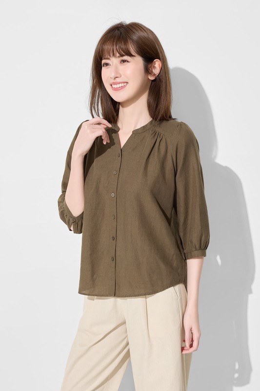 棉麻七分袖襯衫-女
