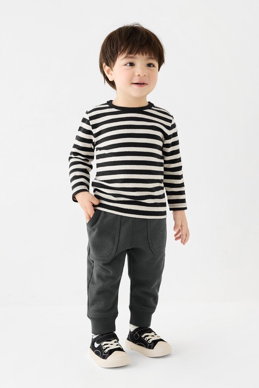 磨毛羅紋條紋圓領T恤-Baby