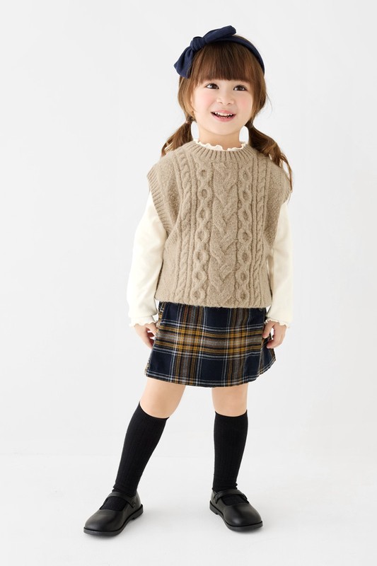 法蘭絨格紋褲裙-童