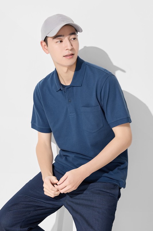 純棉網眼口袋polo衫-男