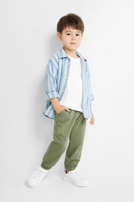 竹節棉束口褲-童