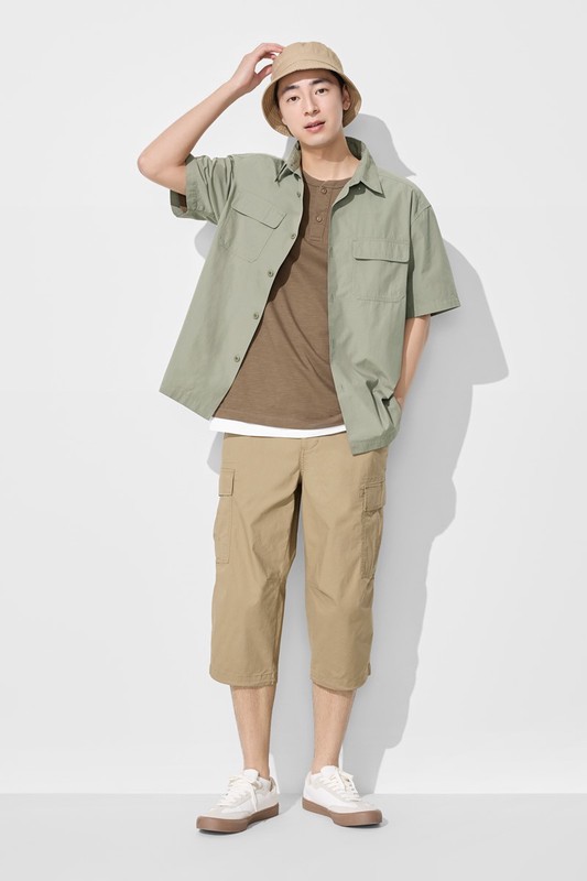 工裝寬版短袖襯衫-男