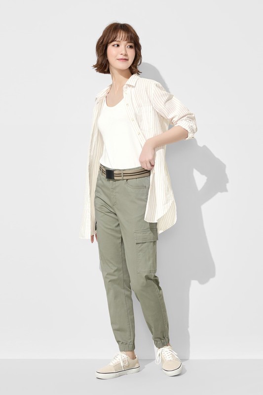 棉質工裝束口褲-女