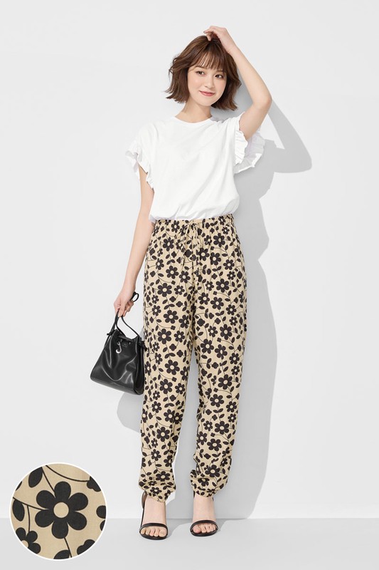 嫘縈花朵印花束口褲-女