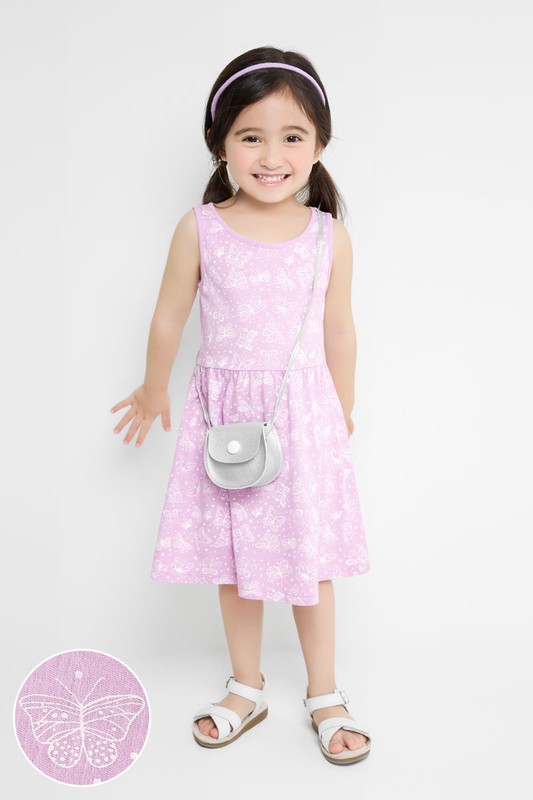 竹節棉印花背心洋裝-童