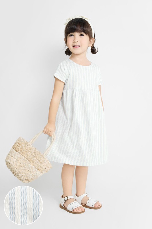 條紋印花連袖洋裝-童