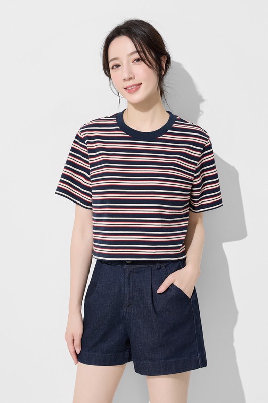 打褶牛仔短褲-女