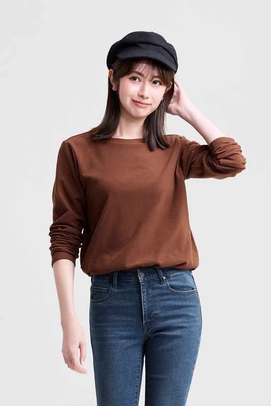 Fleece彈性細刷毛寬版上衣-女