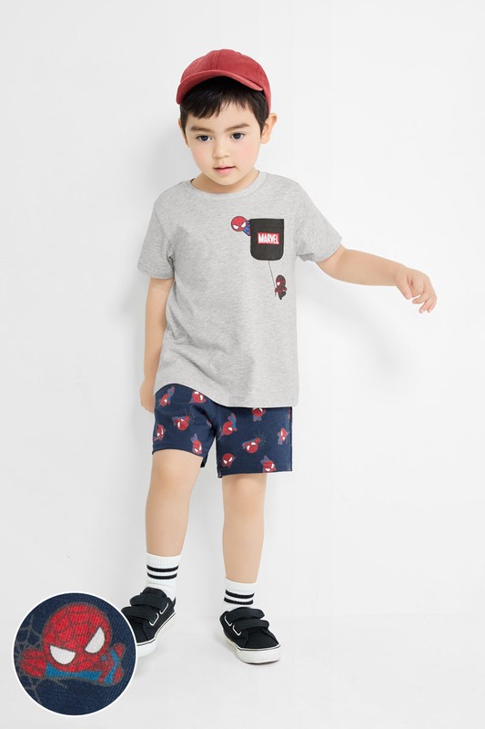 漫威系列竹節棉印花短褲-童