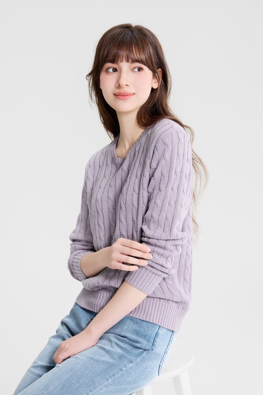 麻花圓領毛衣-女