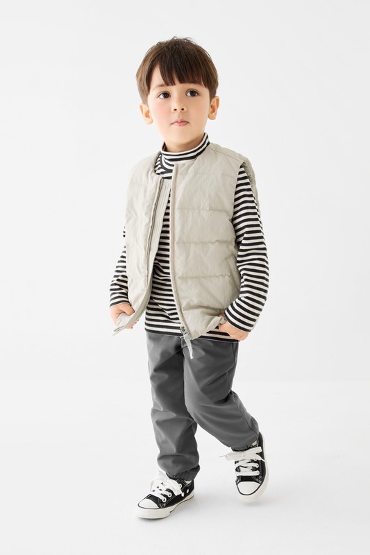 磨毛羅紋條紋立領T恤-童