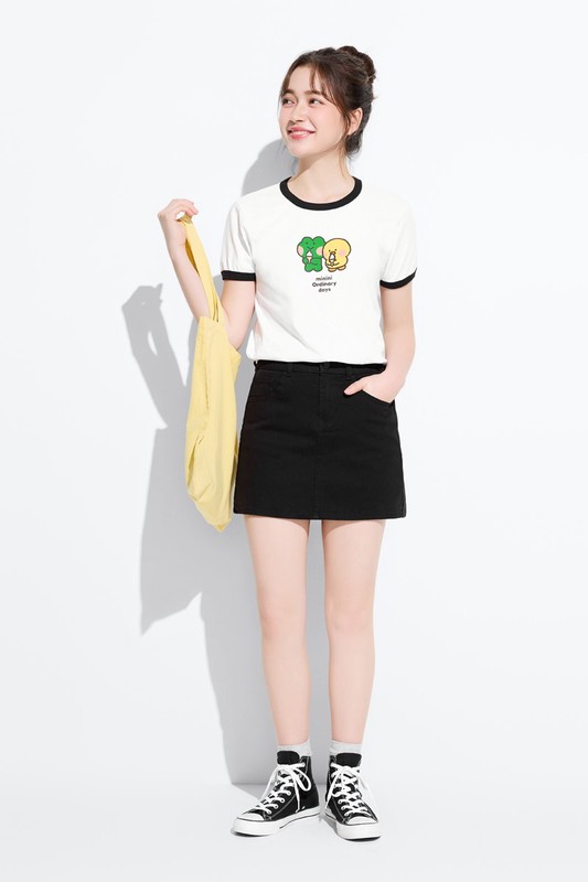 LINE FRIENDS minini羅紋配色印花T恤-03-女