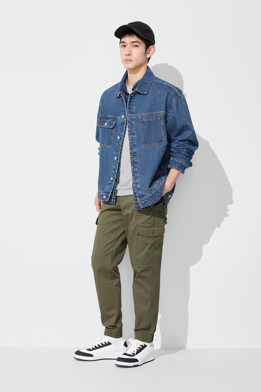 棉質工裝束口褲-男