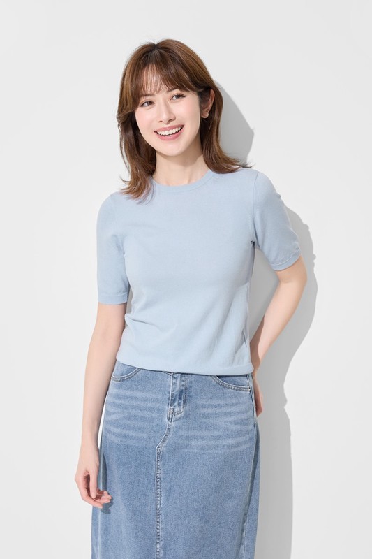 圓領五分袖針織衫-女