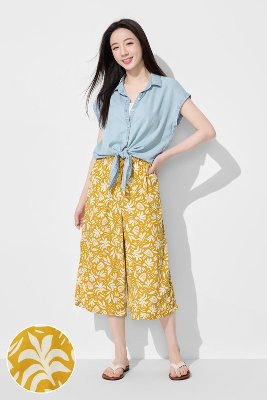 嫘縈圖騰花卉印花七分褲-女