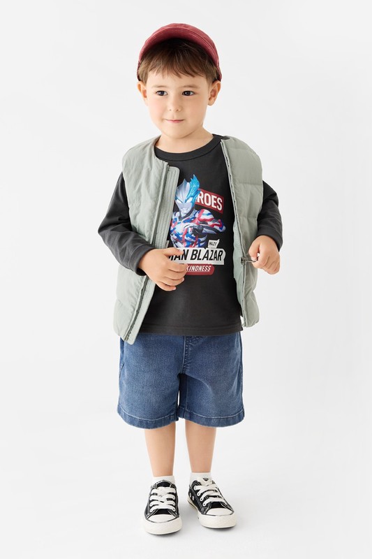 彈性牛仔輕便短褲-童