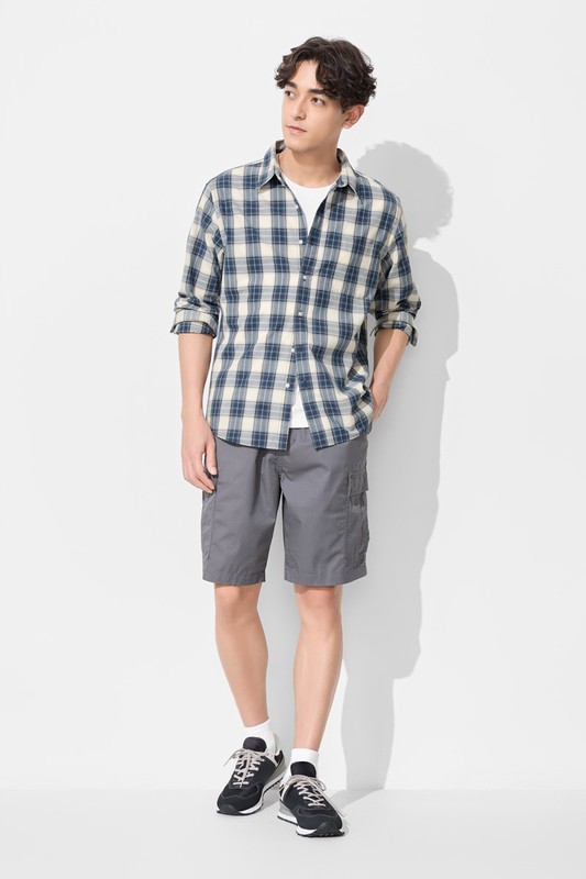 格紋長袖襯衫-男