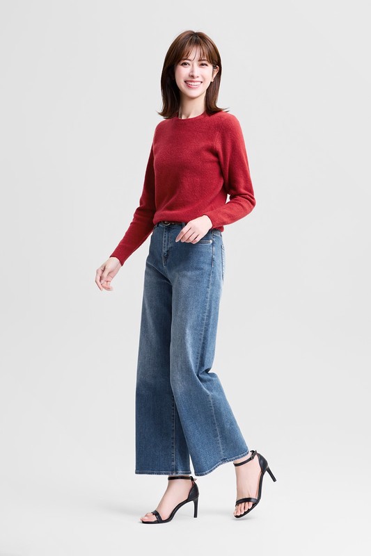 高腰牛仔寬褲-女