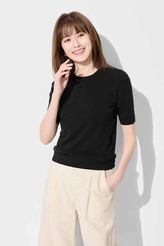 圓領五分袖針織衫-女