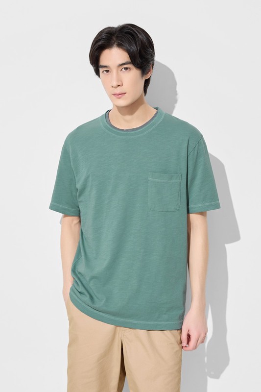 竹節棉口袋圓領T恤-男