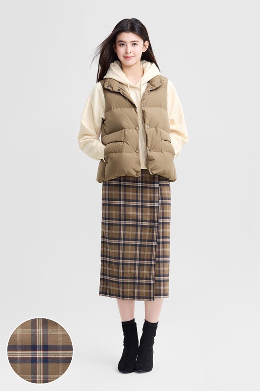 鬆緊格紋中長裙-女